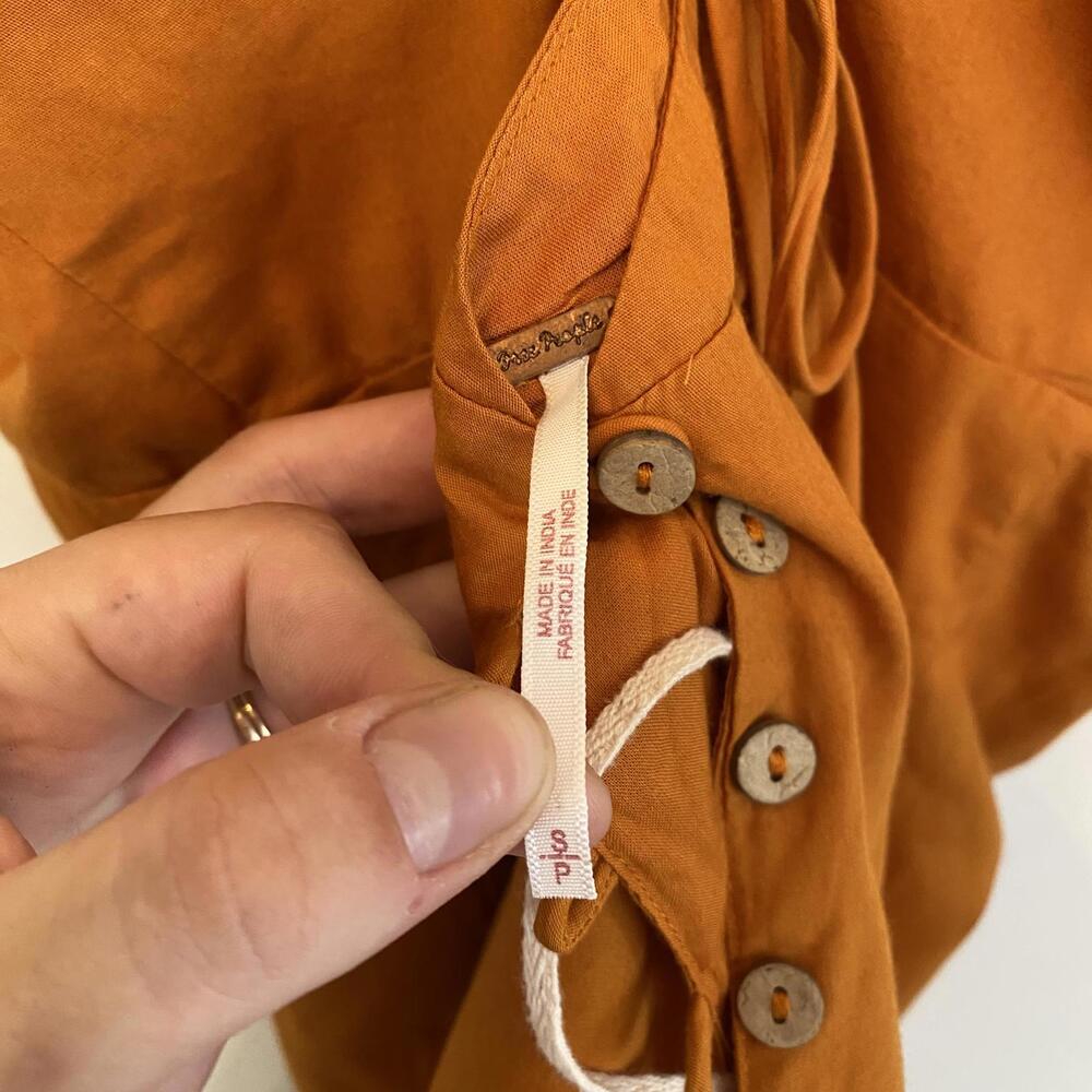 FREE PEOPLE brown cotton ruched mini dress sz S - Picture 4 of 7
